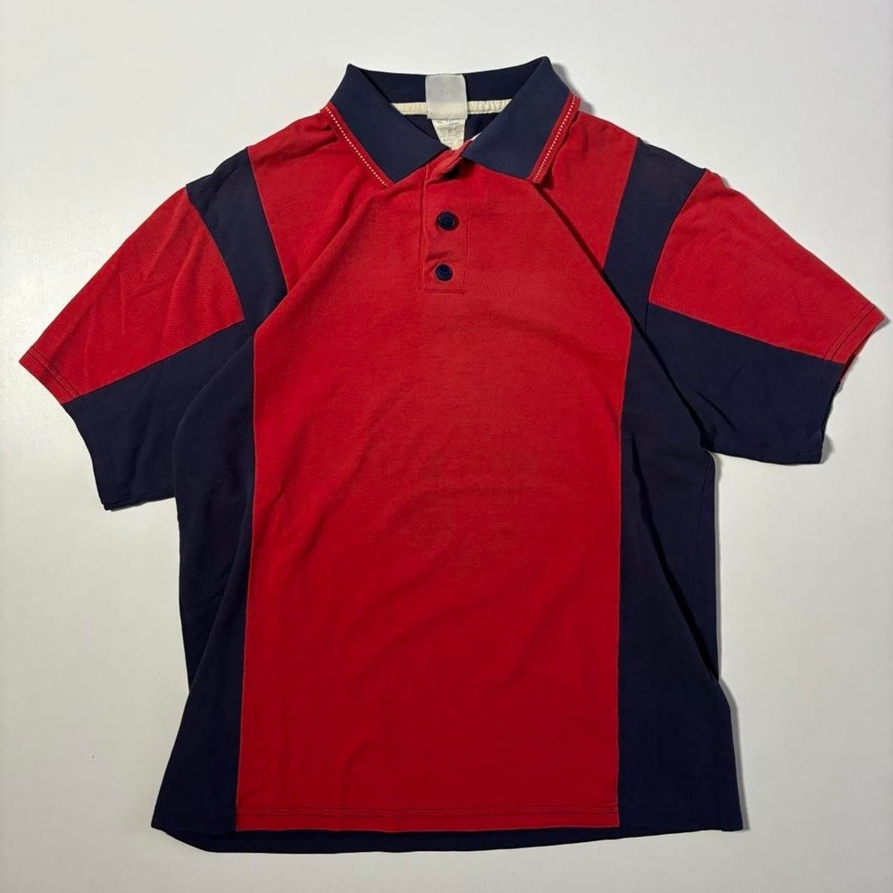 Vintage Red & Navy Color Block Polo Shirt -